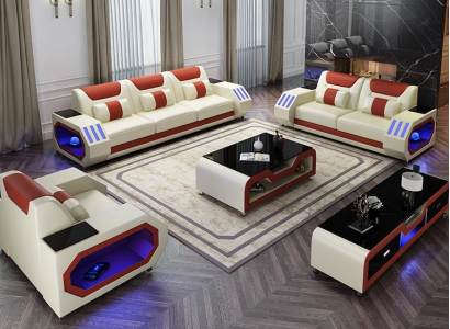 Leather sofa couch sofa suite 3+1+1 - illuminated designer couches new